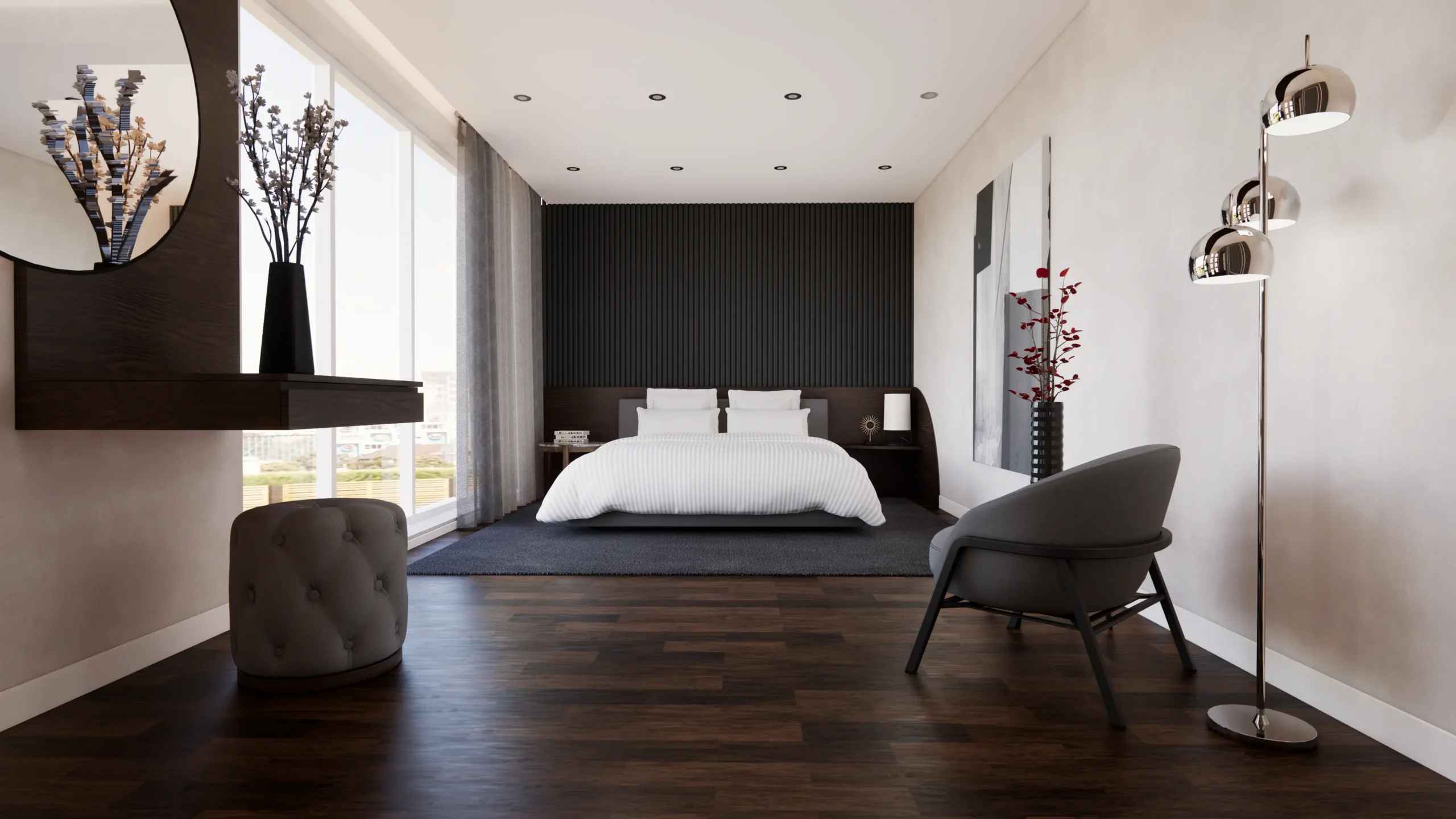 Dark Wall and Smoked Oak Bedframe
