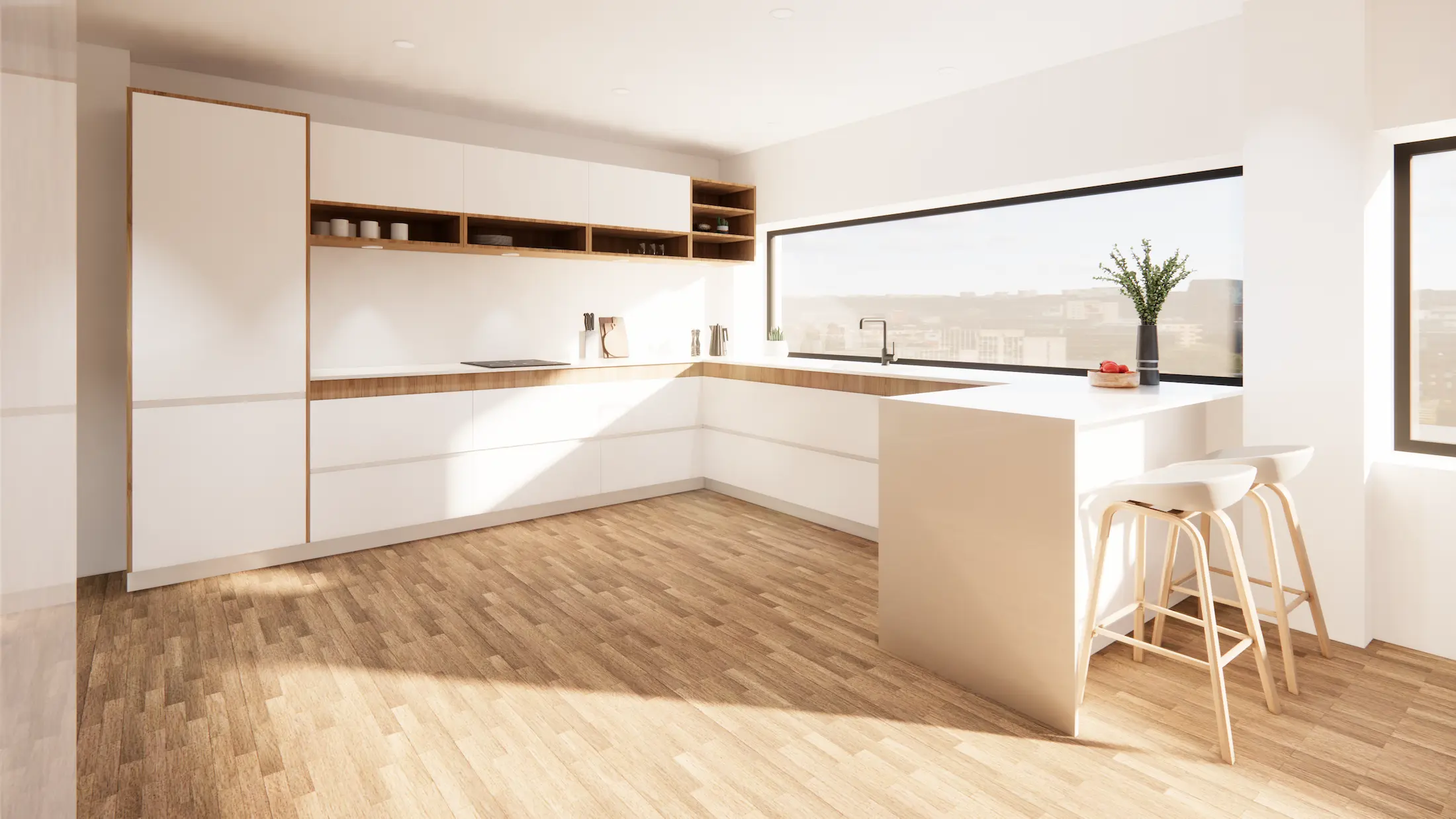 White Kitchen with Light Oak Details